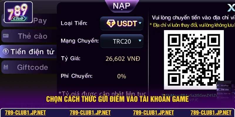 Chọn cách thức gửi điểm vào tài khoản game