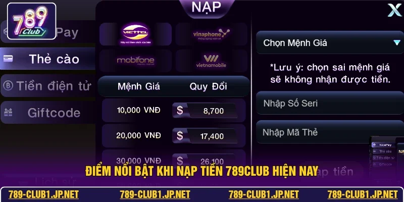 Điểm nổi bật khi nạp tiền 789club hiện nay