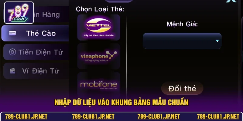 Nhập dữ liệu vào khung bảng mẫu chuẩn
